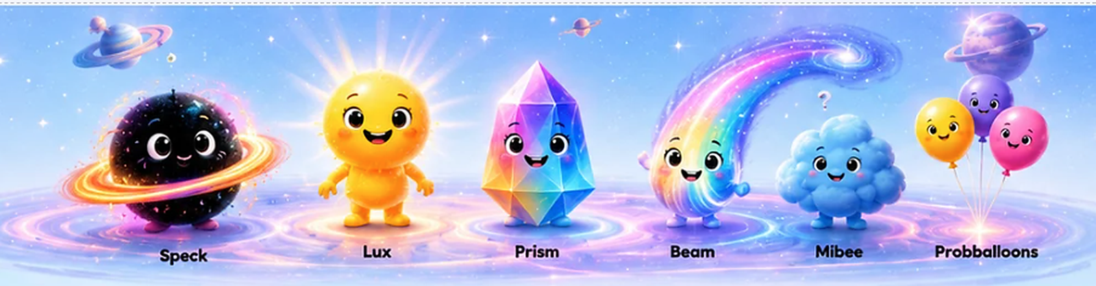 Speck, Lux, Prism, Beam, Mibee and the Probballoons